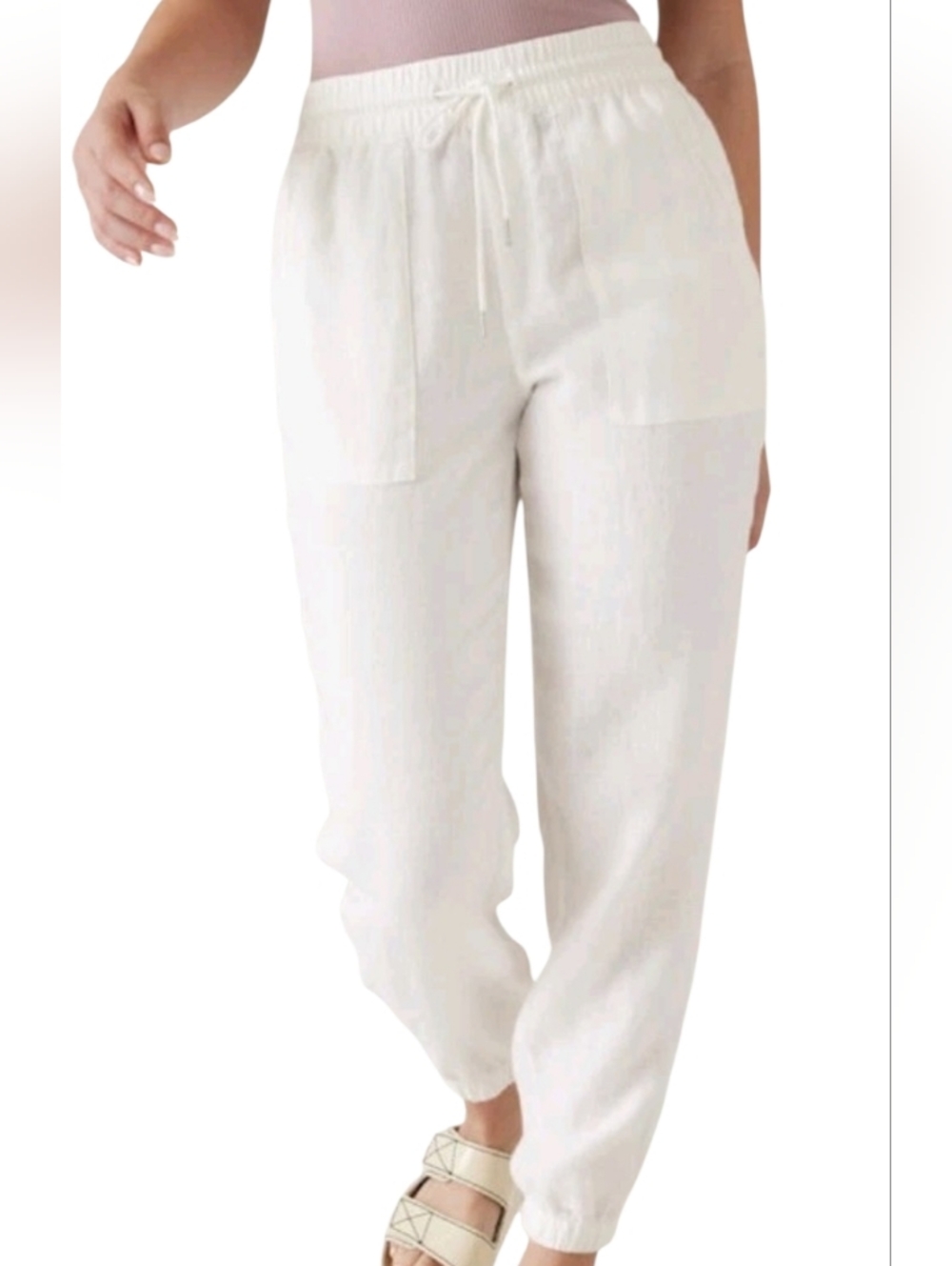 athleta retreat linen joggers pants womens white size M